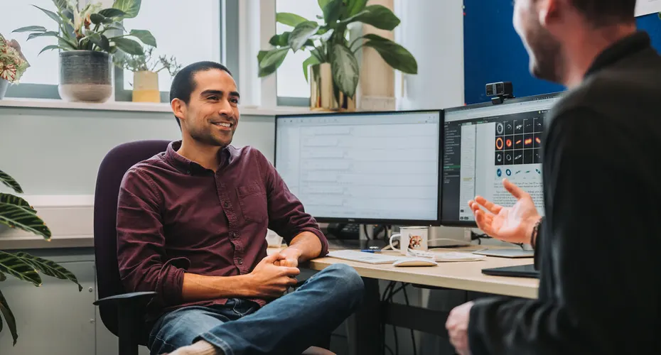 A Physics PhD student having a meeting with their supervisor